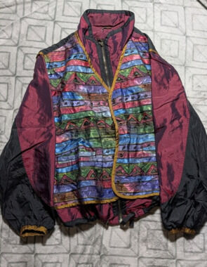 Vintage East West 80s Iridescent Multicolored Geometric Windbreaker Jacket with